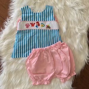 Little Mermaid Ariel Smocked Bow Back Set 12m VGUC